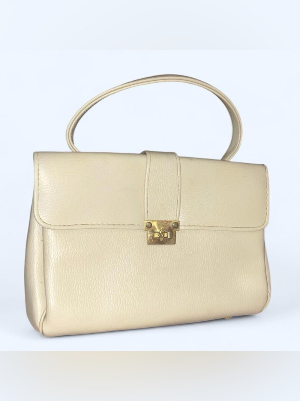 Classic Cream Leather Top-Handle Bag